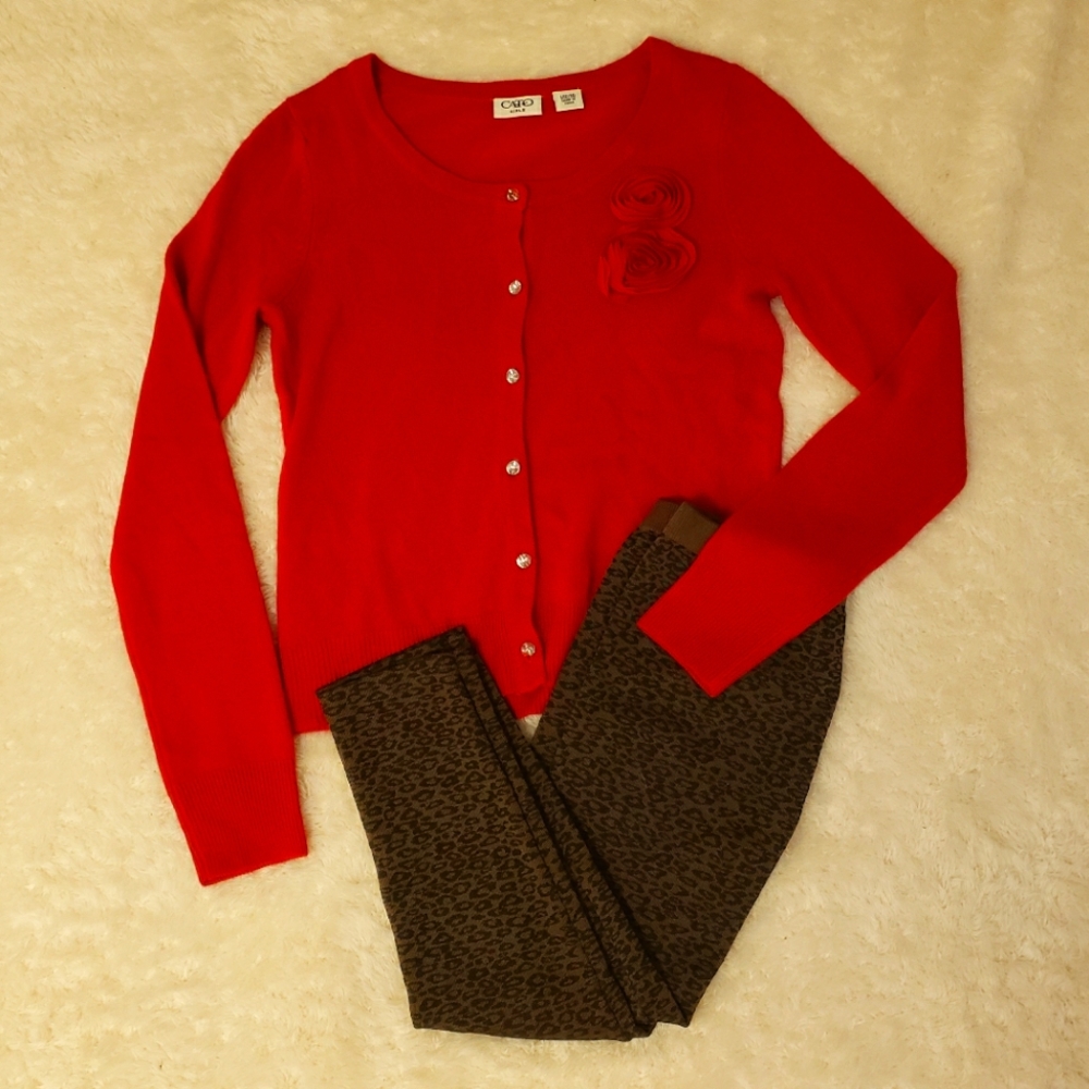 Cato red sweater Beauties leopard print leggings L